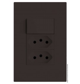 Conjunto Interruptor Simples + 2 Tomada 10a 4x2 - RECTA CHOCOLATE SATIN FOSCO